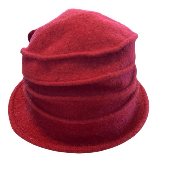Toucan Collection Red Cloche Women SZ 6 1/2 Vintage With Flower Wool Retro Chic - Picture 3 of 11